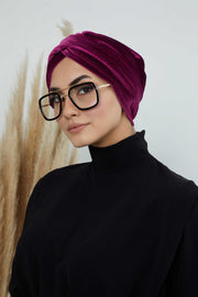 Super Soft Velvet Pre-Tied Turban, Comfortable Lightweight Winter Bonnet Cap for Women, Easy Wrap Women Head Covering, Chemo Cancer Cap,B-9K Purple