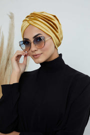 Super Soft Velvet Pre-Tied Turban, Comfortable Lightweight Winter Bonnet Cap for Women, Easy Wrap Women Head Covering, Chemo Cancer Cap,B-9K Mustard Yellow