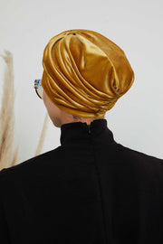Super Soft Velvet Pre-Tied Turban, Comfortable Lightweight Winter Bonnet Cap for Women, Easy Wrap Women Head Covering, Chemo Cancer Cap,B-9K Mustard Yellow