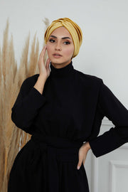 Super Soft Velvet Pre-Tied Turban, Comfortable Lightweight Winter Bonnet Cap for Women, Easy Wrap Women Head Covering, Chemo Cancer Cap,B-9K Mustard Yellow