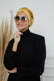 Super Soft Velvet Pre-Tied Turban, Comfortable Lightweight Winter Bonnet Cap for Women, Easy Wrap Women Head Covering, Chemo Cancer Cap,B-9K Mustard Yellow