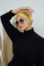 Super Soft Velvet Pre-Tied Turban, Comfortable Lightweight Winter Bonnet Cap for Women, Easy Wrap Women Head Covering, Chemo Cancer Cap,B-9K Mustard Yellow