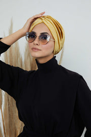 Super Soft Velvet Pre-Tied Turban, Comfortable Lightweight Winter Bonnet Cap for Women, Easy Wrap Women Head Covering, Chemo Cancer Cap,B-9K Mustard Yellow