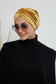 Super Soft Velvet Pre-Tied Turban, Comfortable Lightweight Winter Bonnet Cap for Women, Easy Wrap Women Head Covering, Chemo Cancer Cap,B-9K Mustard Yellow