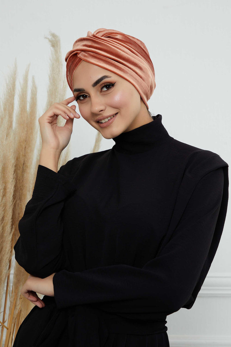 Super Soft Velvet Pre-Tied Turban, Comfortable Lightweight Winter Bonnet Cap for Women, Easy Wrap Women Head Covering, Chemo Cancer Cap,B-9K Salmon