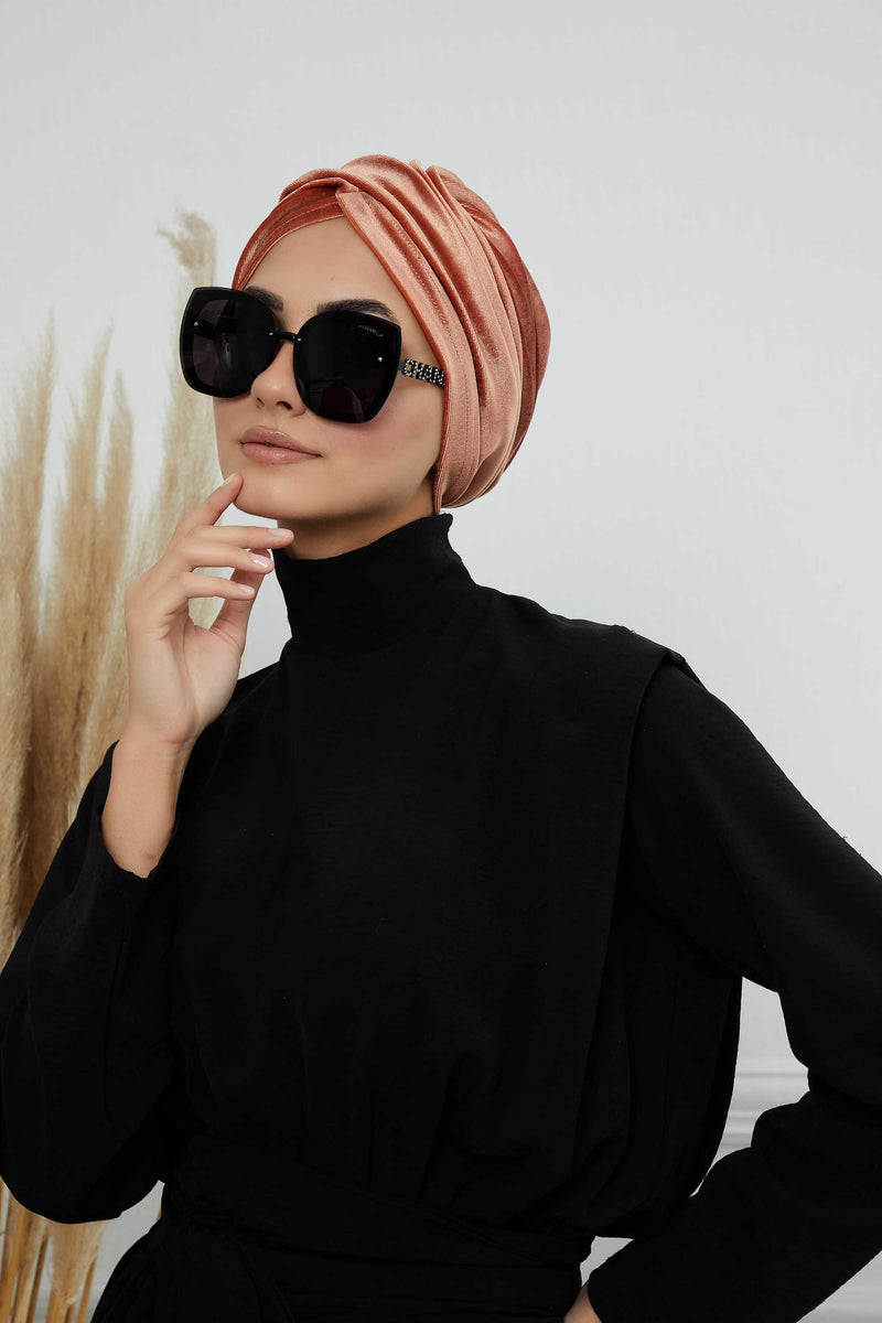 Super Soft Velvet Pre-Tied Turban, Comfortable Lightweight Winter Bonnet Cap for Women, Easy Wrap Women Head Covering, Chemo Cancer Cap,B-9K Salmon