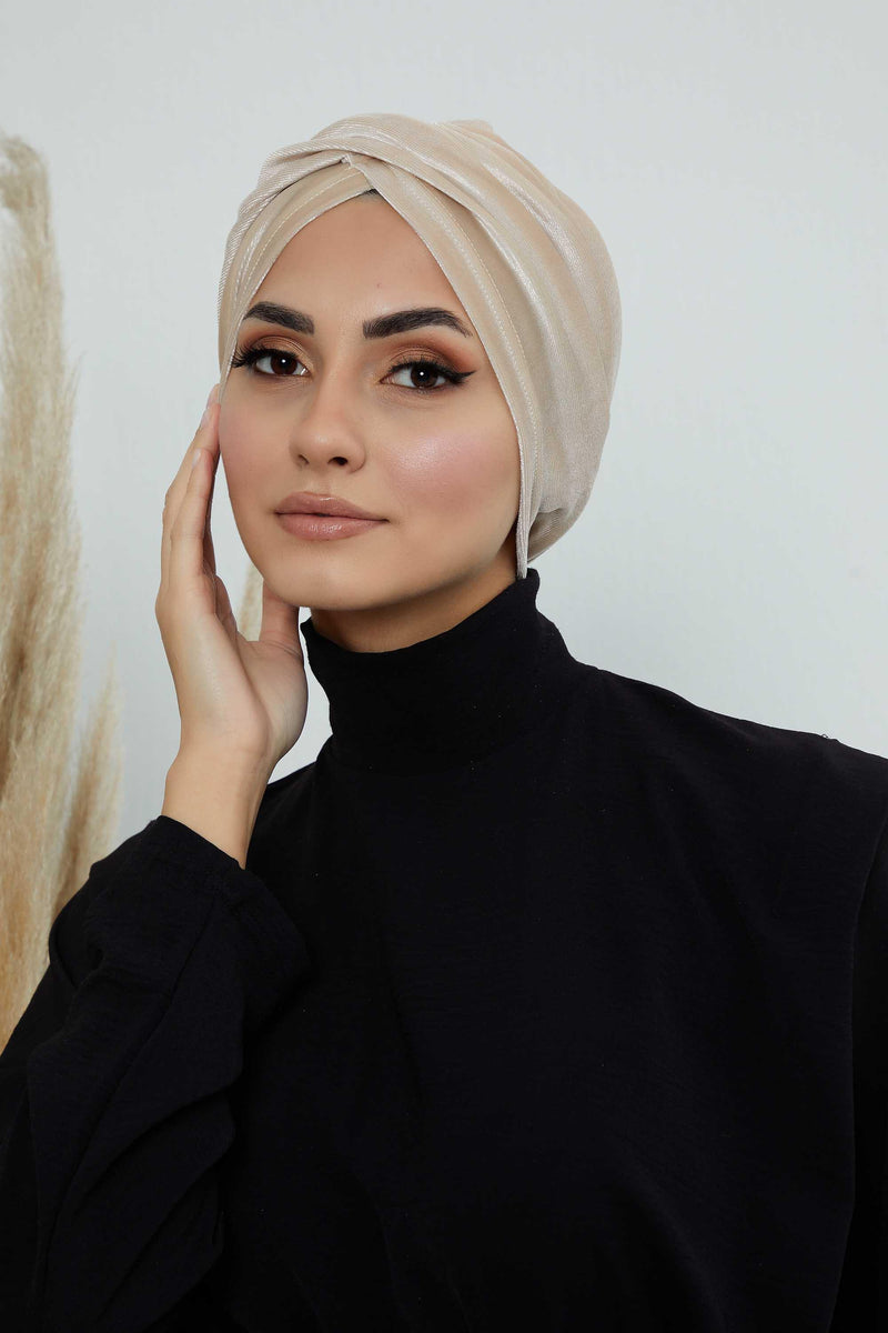 Super Soft Velvet Pre-Tied Turban, Comfortable Lightweight Winter Bonnet Cap for Women, Easy Wrap Women Head Covering, Chemo Cancer Cap,B-9K Beige