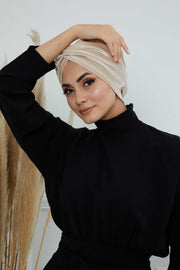 Super Soft Velvet Pre-Tied Turban, Comfortable Lightweight Winter Bonnet Cap for Women, Easy Wrap Women Head Covering, Chemo Cancer Cap,B-9K Beige