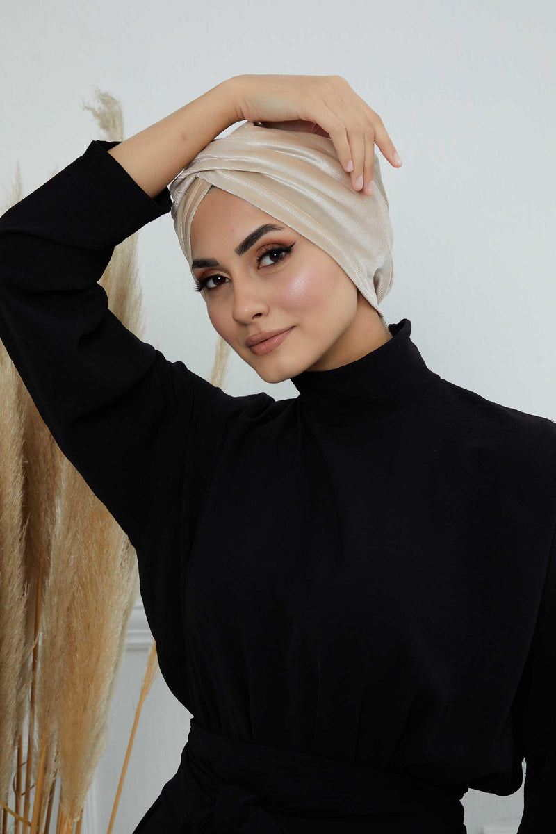 Super Soft Velvet Pre-Tied Turban, Comfortable Lightweight Winter Bonnet Cap for Women, Easy Wrap Women Head Covering, Chemo Cancer Cap,B-9K Beige