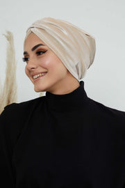 Super Soft Velvet Pre-Tied Turban, Comfortable Lightweight Winter Bonnet Cap for Women, Easy Wrap Women Head Covering, Chemo Cancer Cap,B-9K Beige