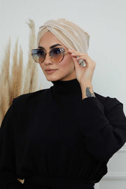 Super Soft Velvet Pre-Tied Turban, Comfortable Lightweight Winter Bonnet Cap for Women, Easy Wrap Women Head Covering, Chemo Cancer Cap,B-9K Beige