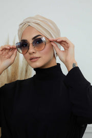 Super Soft Velvet Pre-Tied Turban, Comfortable Lightweight Winter Bonnet Cap for Women, Easy Wrap Women Head Covering, Chemo Cancer Cap,B-9K Beige