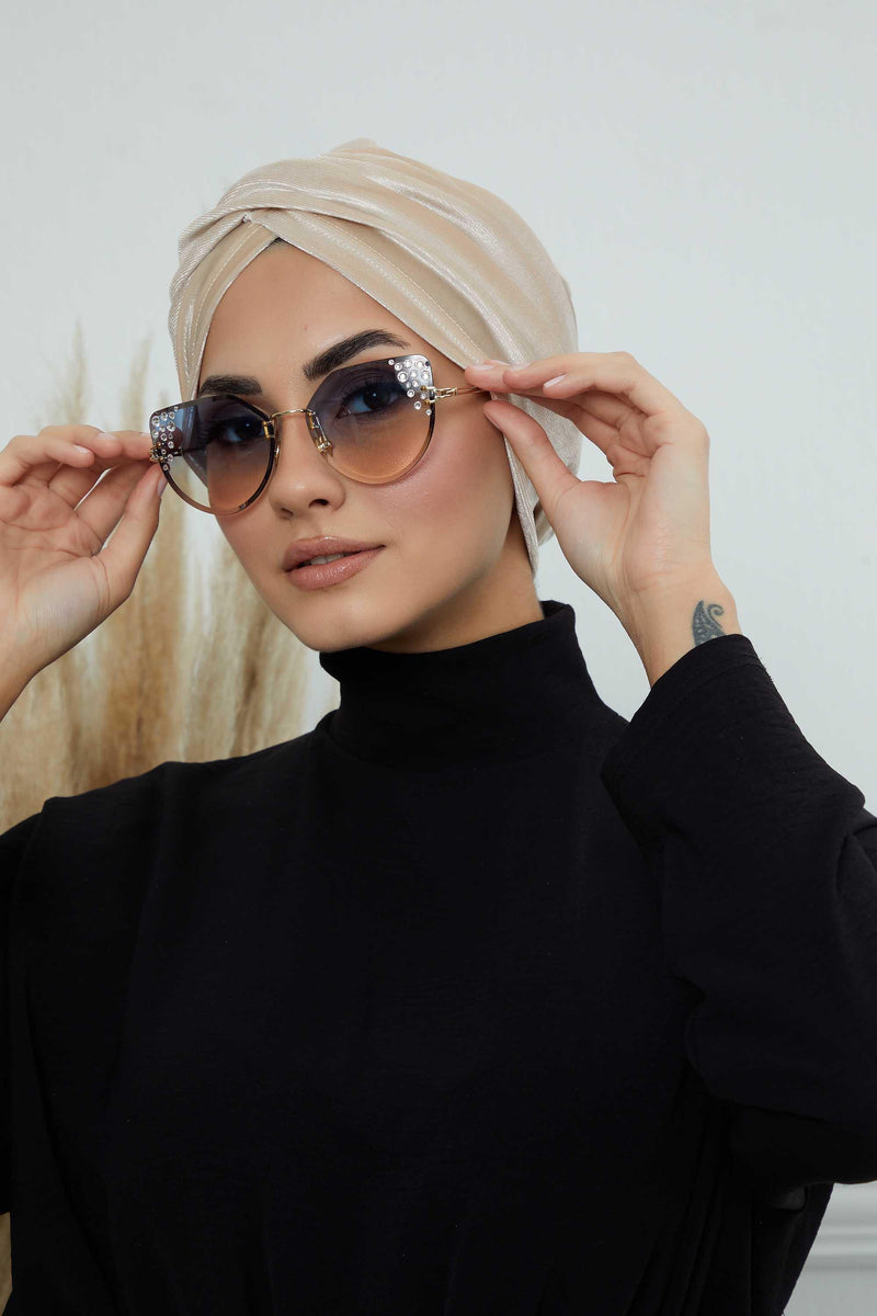 Super Soft Velvet Pre-Tied Turban, Comfortable Lightweight Winter Bonnet Cap for Women, Easy Wrap Women Head Covering, Chemo Cancer Cap,B-9K Beige