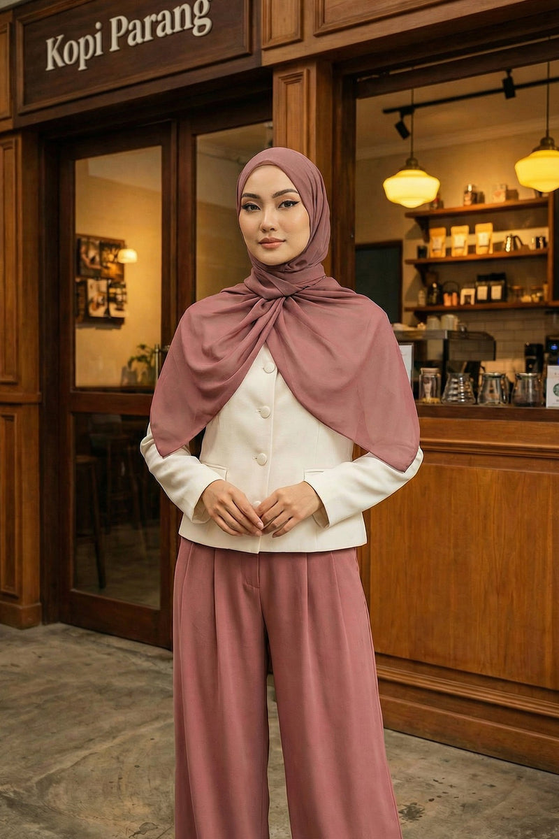 Instant Wear Hijab with Built-In Bonnet, Lightweight Chiffon Headscarf, One Piece Modest Headwear,PS-48