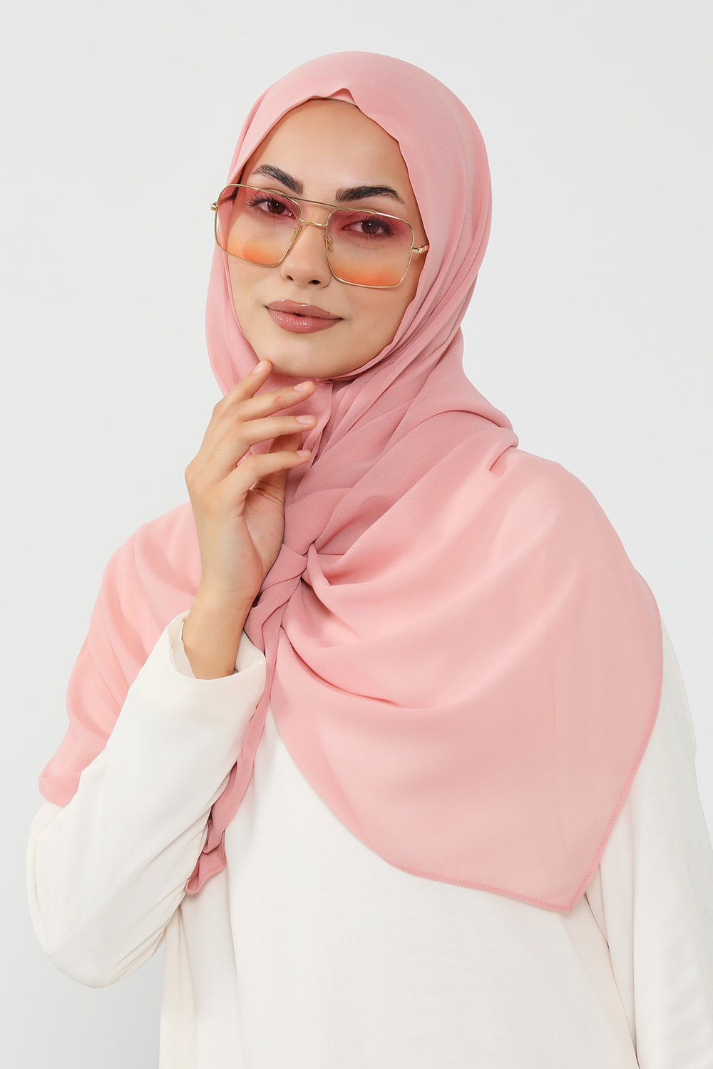 Instant Wear Hijab with Built-In Bonnet, Lightweight Chiffon Headscarf, One Piece Modest Headwear,PS-48 Powder