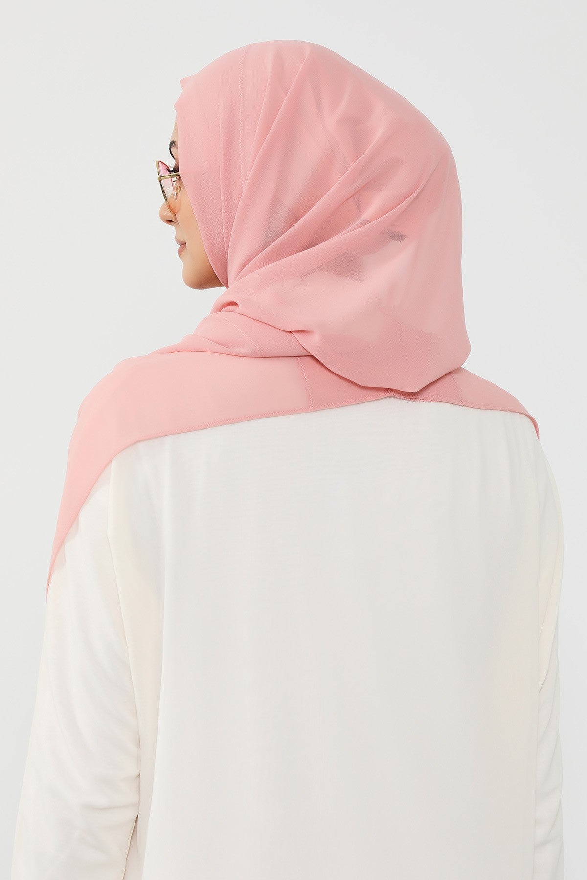 Instant Wear Hijab with Built-In Bonnet, Lightweight Chiffon Headscarf, One Piece Modest Headwear,PS-48 Powder
