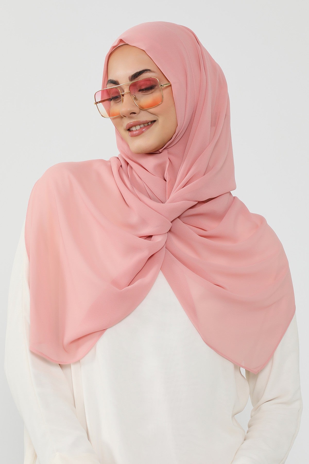 Instant Wear Hijab with Built-In Bonnet, Lightweight Chiffon Headscarf, One Piece Modest Headwear,PS-48 Powder