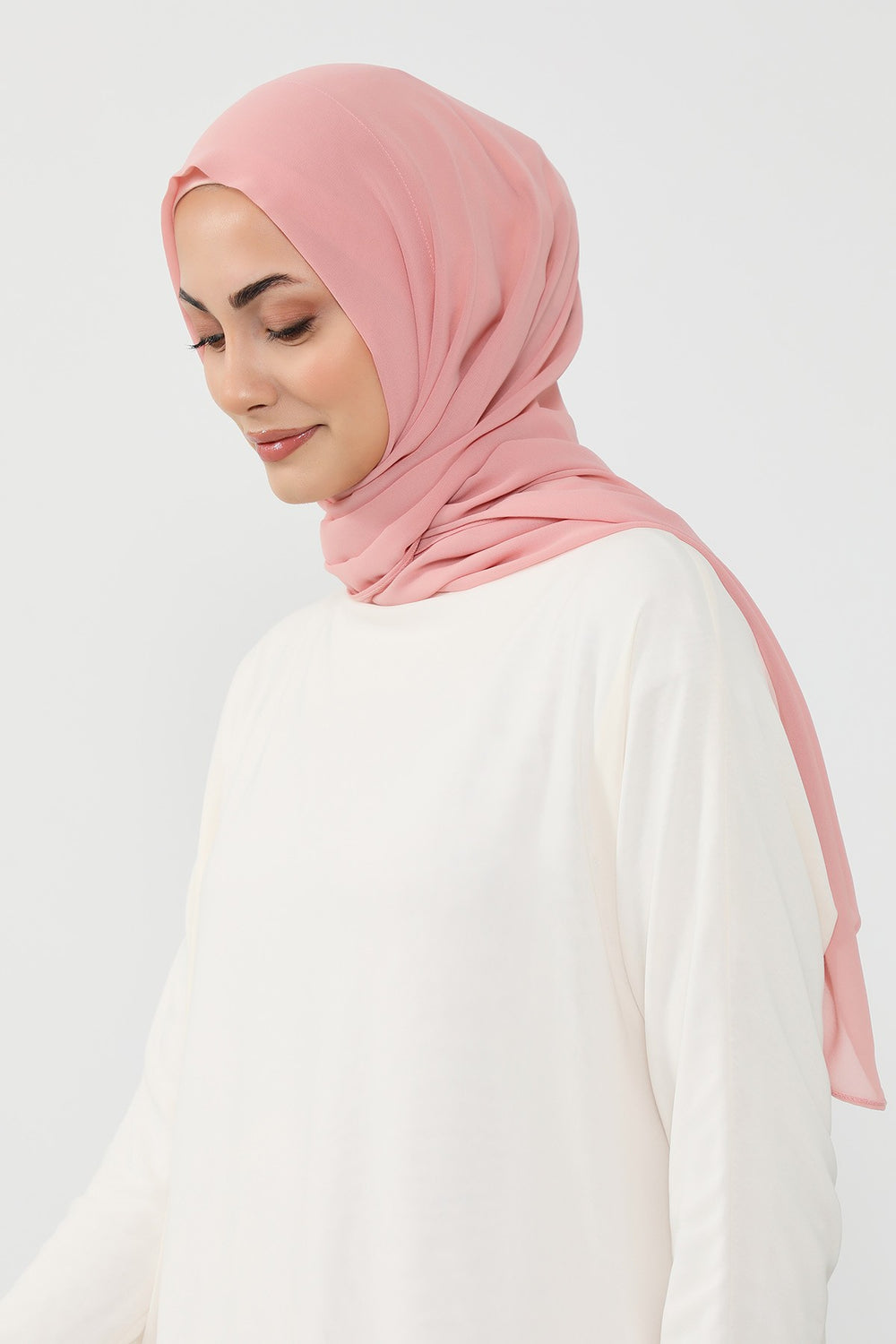 Instant Wear Hijab with Built-In Bonnet, Lightweight Chiffon Headscarf, One Piece Modest Headwear,PS-48 Powder