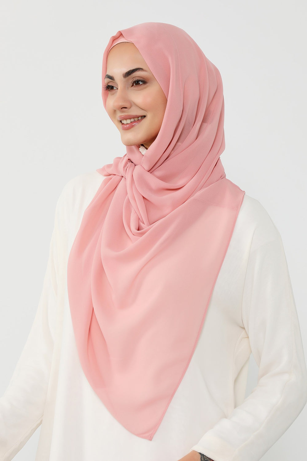 Instant Wear Hijab with Built-In Bonnet, Lightweight Chiffon Headscarf, One Piece Modest Headwear,PS-48 Powder
