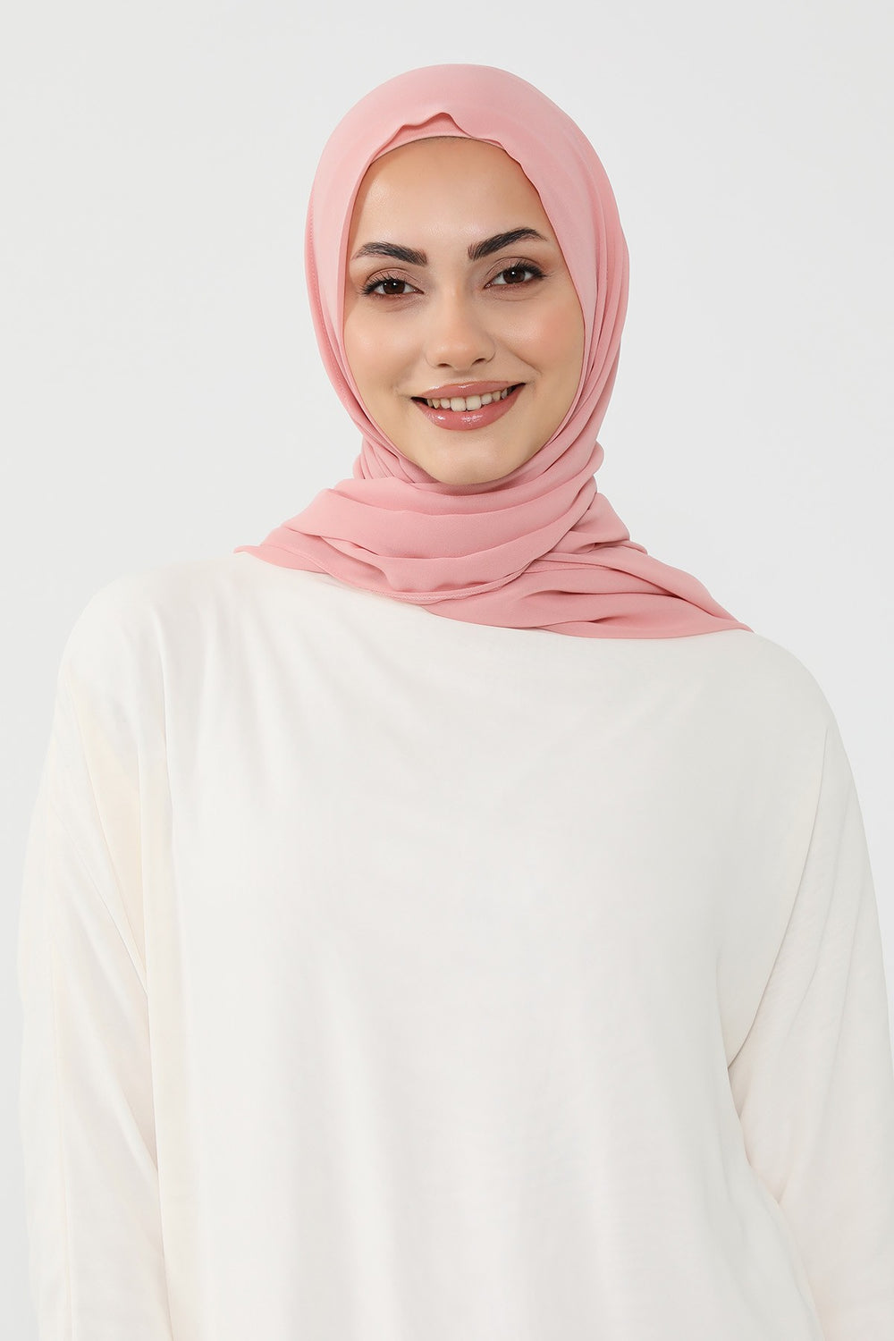 Instant Wear Hijab with Built-In Bonnet, Lightweight Chiffon Headscarf, One Piece Modest Headwear,PS-48 Powder