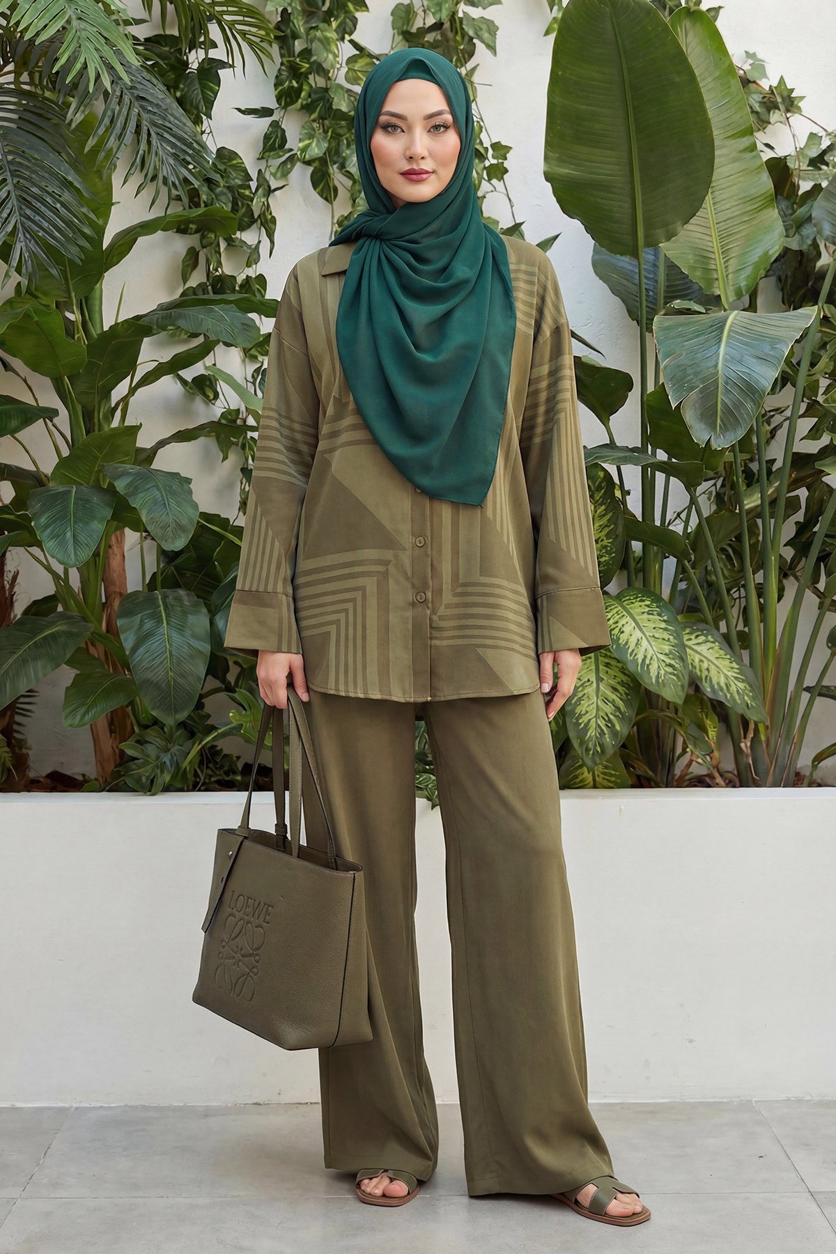 Instant Wear Hijab with Built-In Bonnet, Lightweight Chiffon Headscarf, One Piece Modest Headwear,PS-48 Dark Green