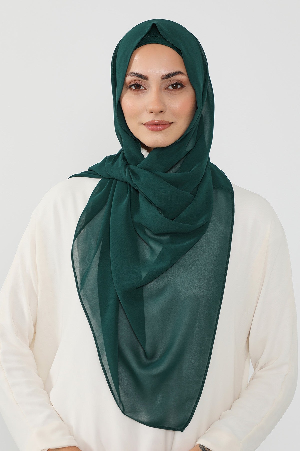Instant Wear Hijab with Built-In Bonnet, Lightweight Chiffon Headscarf, One Piece Modest Headwear,PS-48 Dark Green