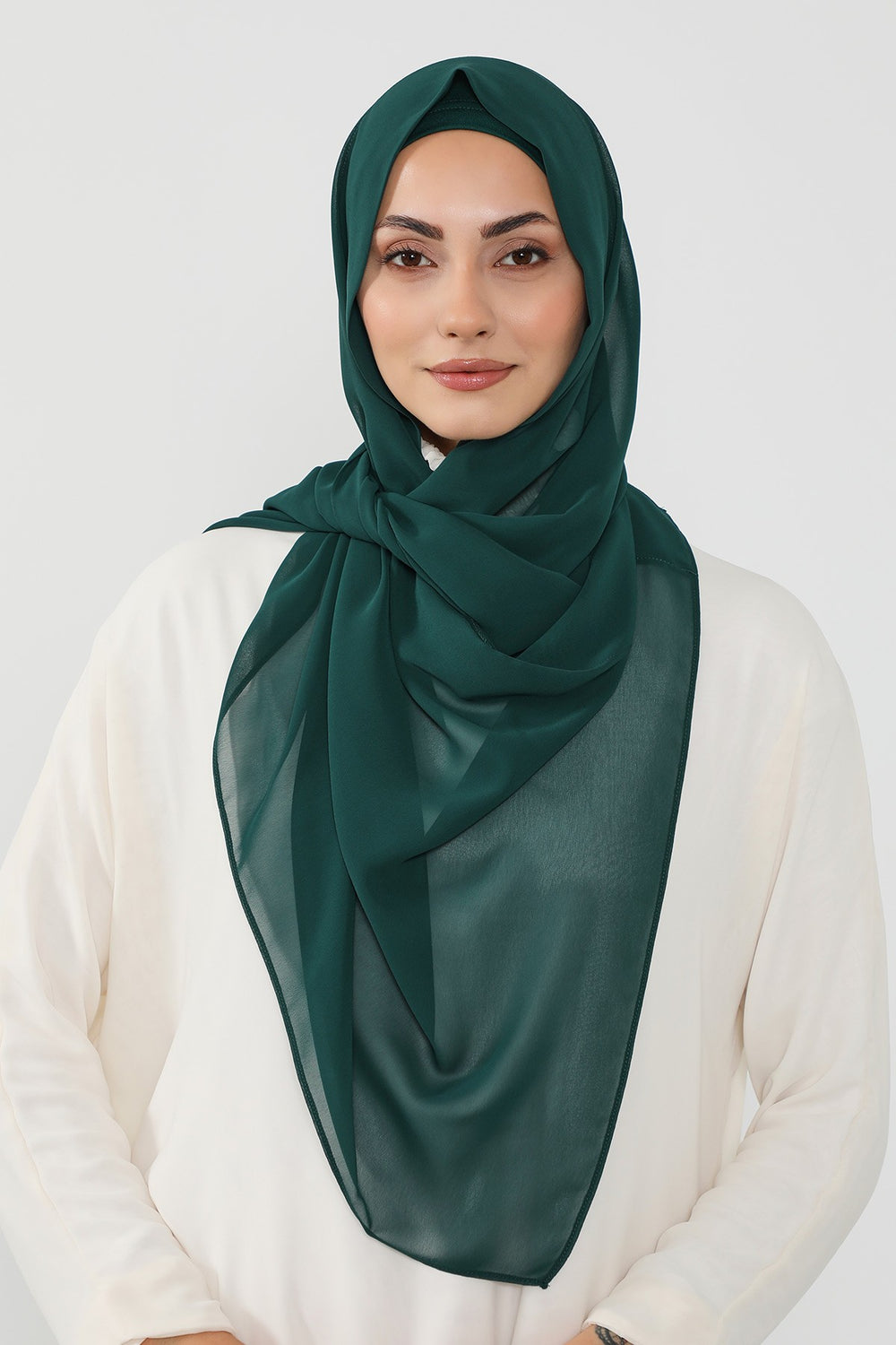 Instant Wear Hijab with Built-In Bonnet, Lightweight Chiffon Headscarf, One Piece Modest Headwear,PS-48 Dark Green