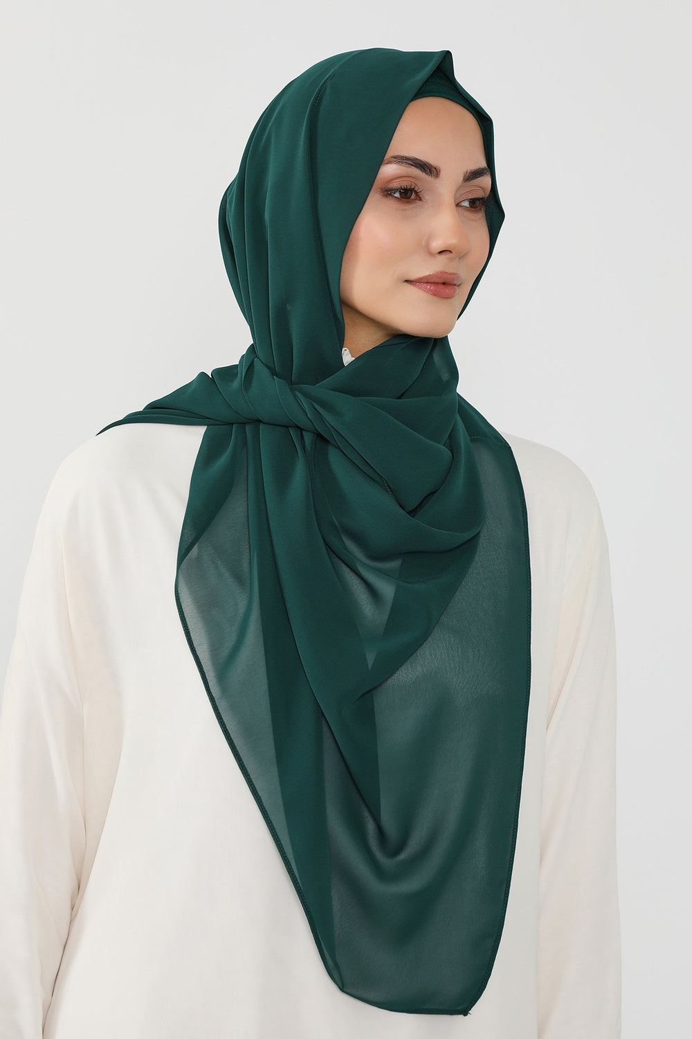 Instant Wear Hijab with Built-In Bonnet, Lightweight Chiffon Headscarf, One Piece Modest Headwear,PS-48 Dark Green
