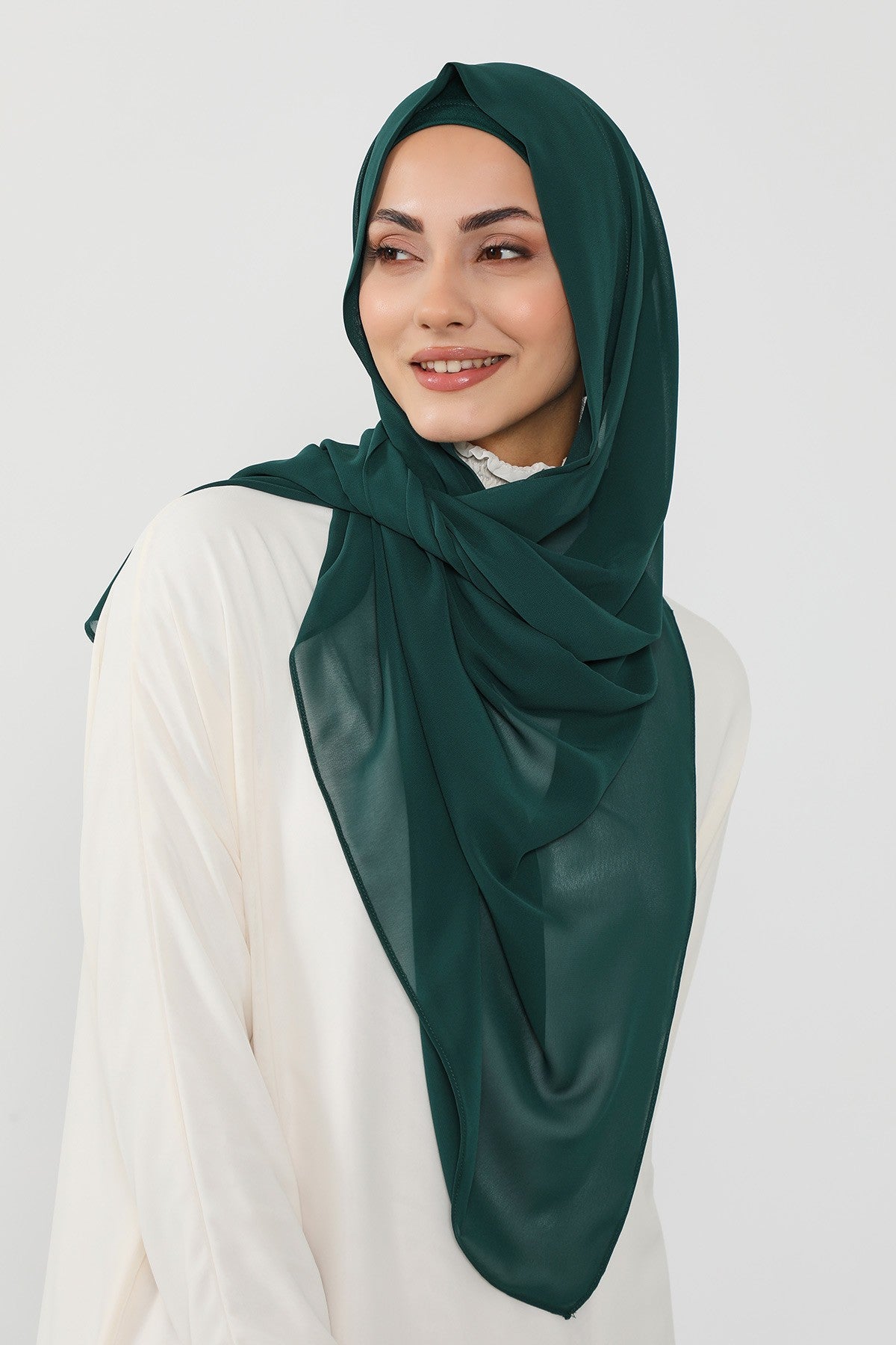 Instant Wear Hijab with Built-In Bonnet, Lightweight Chiffon Headscarf, One Piece Modest Headwear,PS-48 Dark Green
