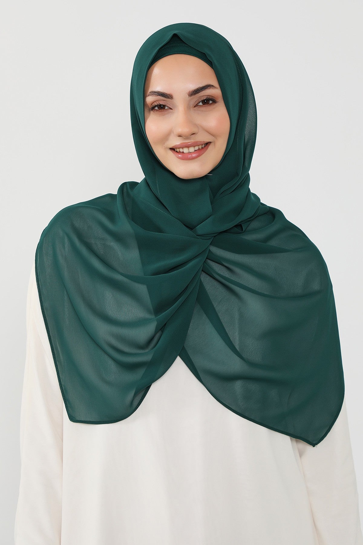 Instant Wear Hijab with Built-In Bonnet, Lightweight Chiffon Headscarf, One Piece Modest Headwear,PS-48 Dark Green