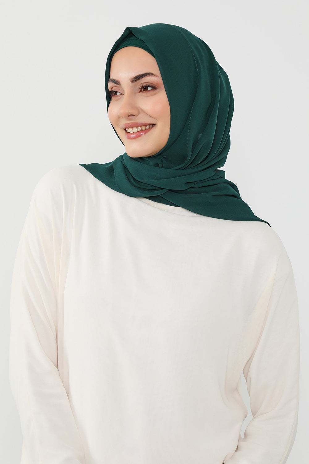Instant Wear Hijab with Built-In Bonnet, Lightweight Chiffon Headscarf, One Piece Modest Headwear,PS-48 Dark Green