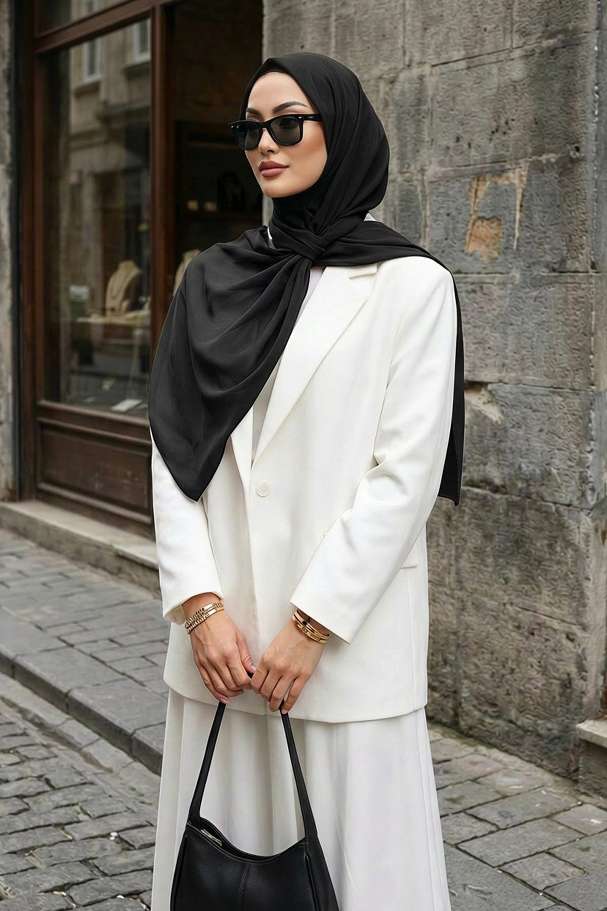 Instant Wear Hijab with Built-In Bonnet, Lightweight Chiffon Headscarf, One Piece Modest Headwear,PS-48 Black
