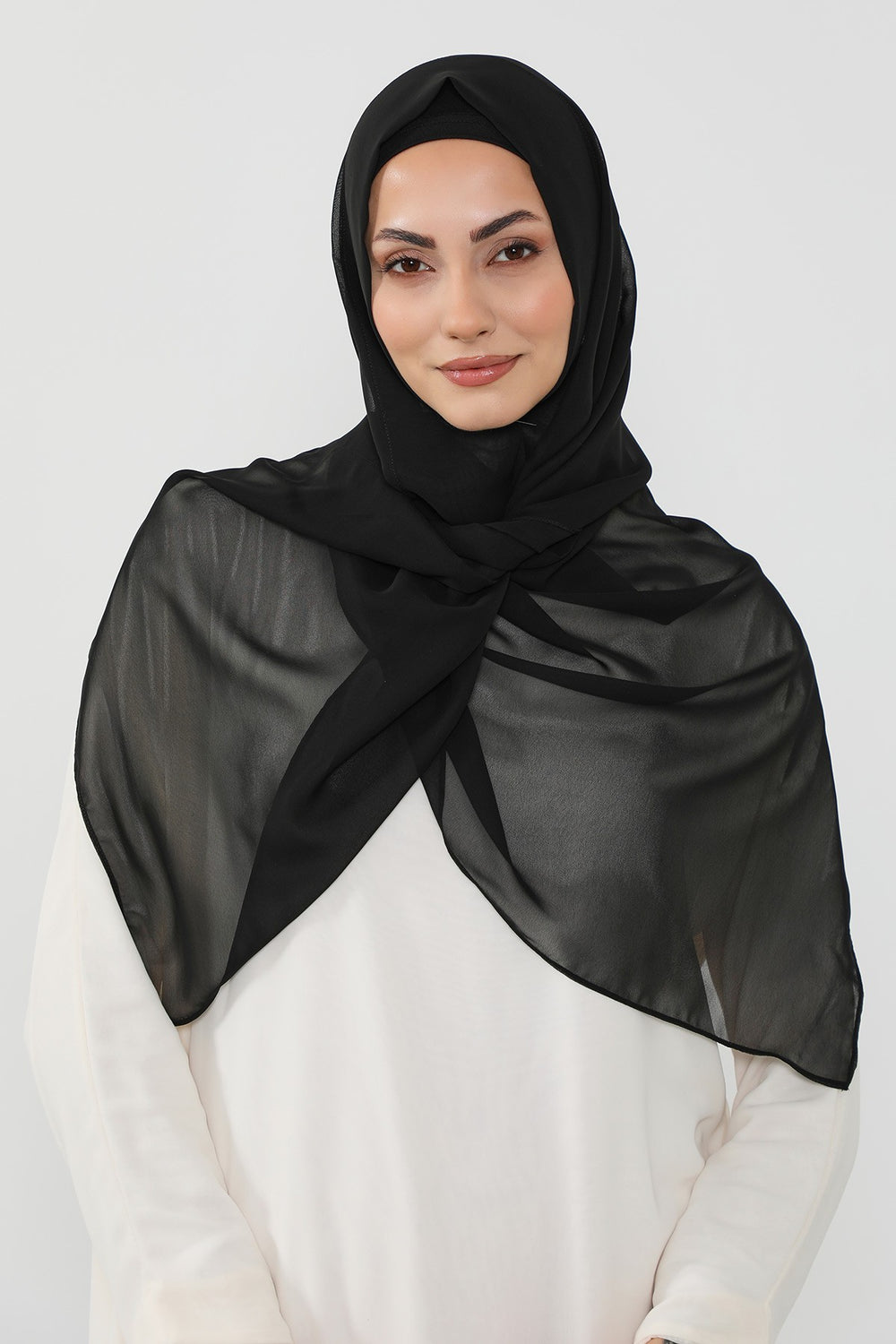 Instant Wear Hijab with Built-In Bonnet, Lightweight Chiffon Headscarf, One Piece Modest Headwear,PS-48 Black