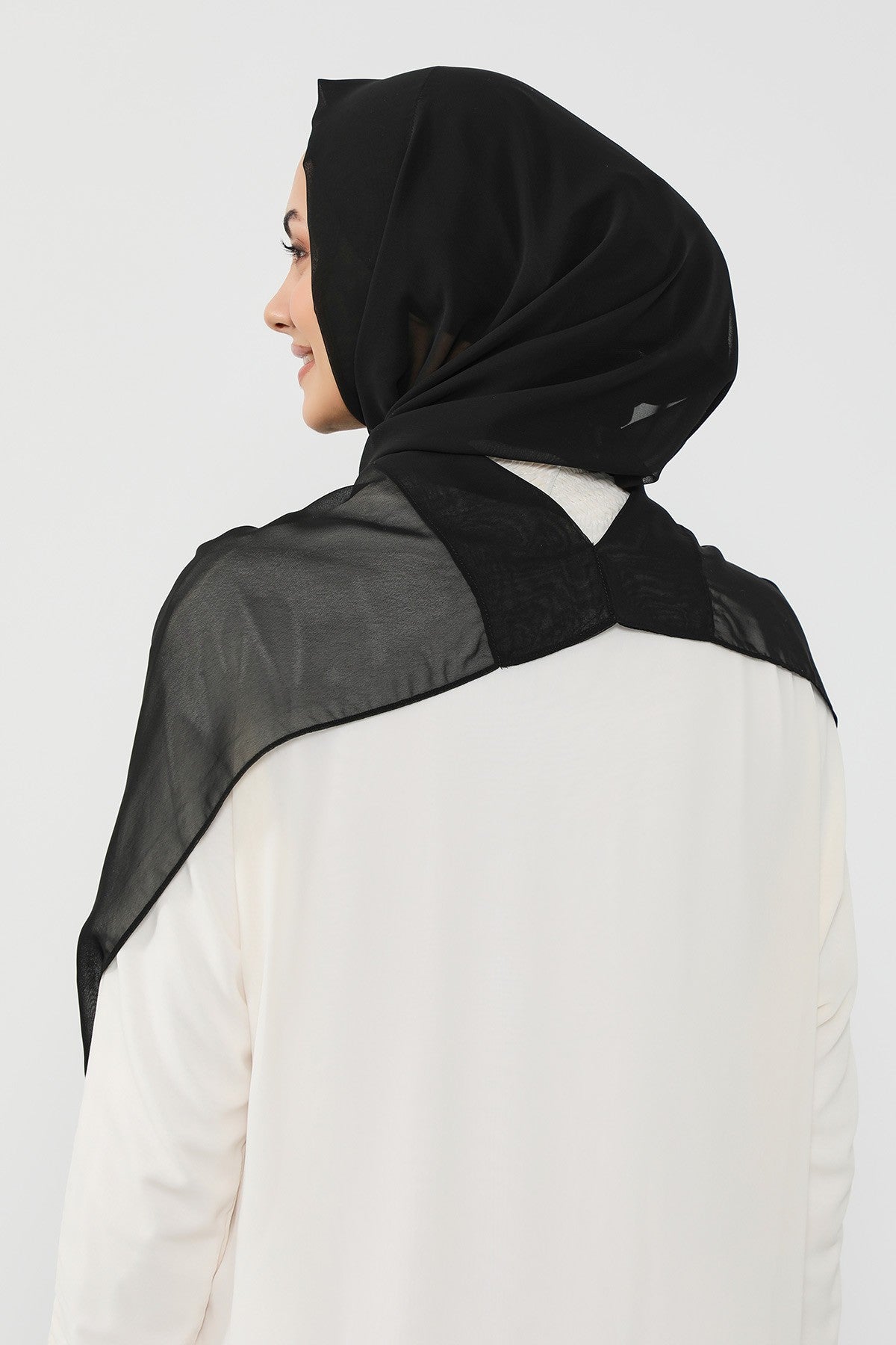 Instant Wear Hijab with Built-In Bonnet, Lightweight Chiffon Headscarf, One Piece Modest Headwear,PS-48 Black