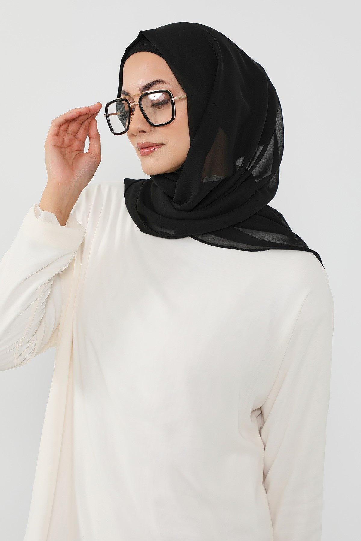 Instant Wear Hijab with Built-In Bonnet, Lightweight Chiffon Headscarf, One Piece Modest Headwear,PS-48 Black
