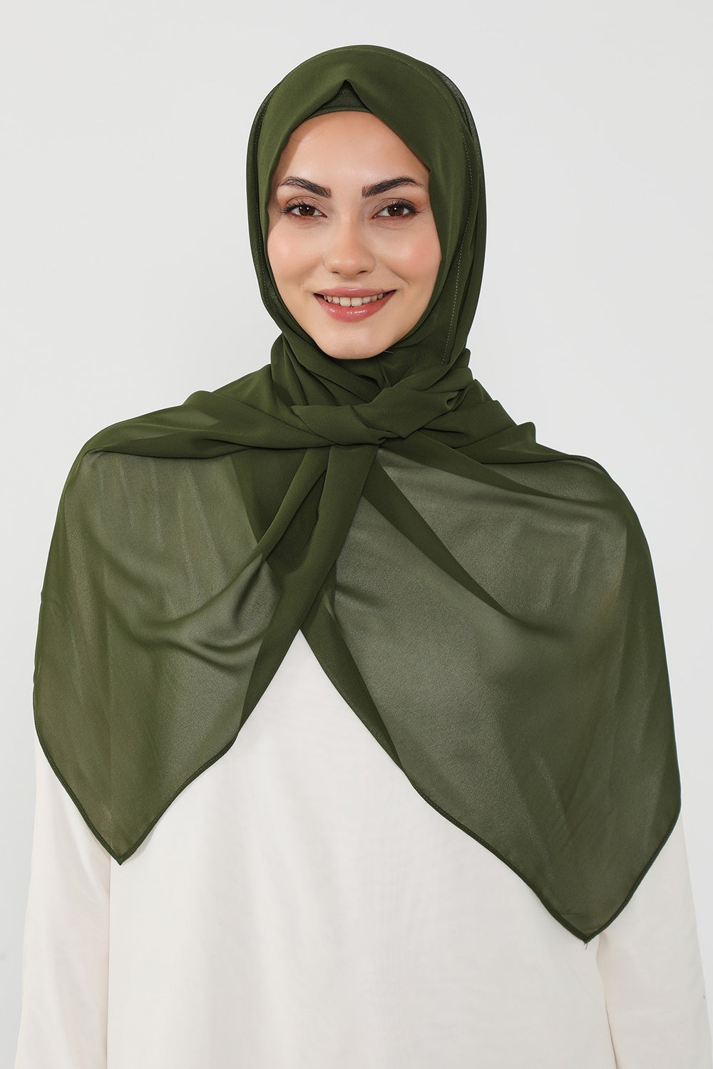 Instant Wear Hijab with Built-In Bonnet, Lightweight Chiffon Headscarf, One Piece Modest Headwear,PS-48 Army Green