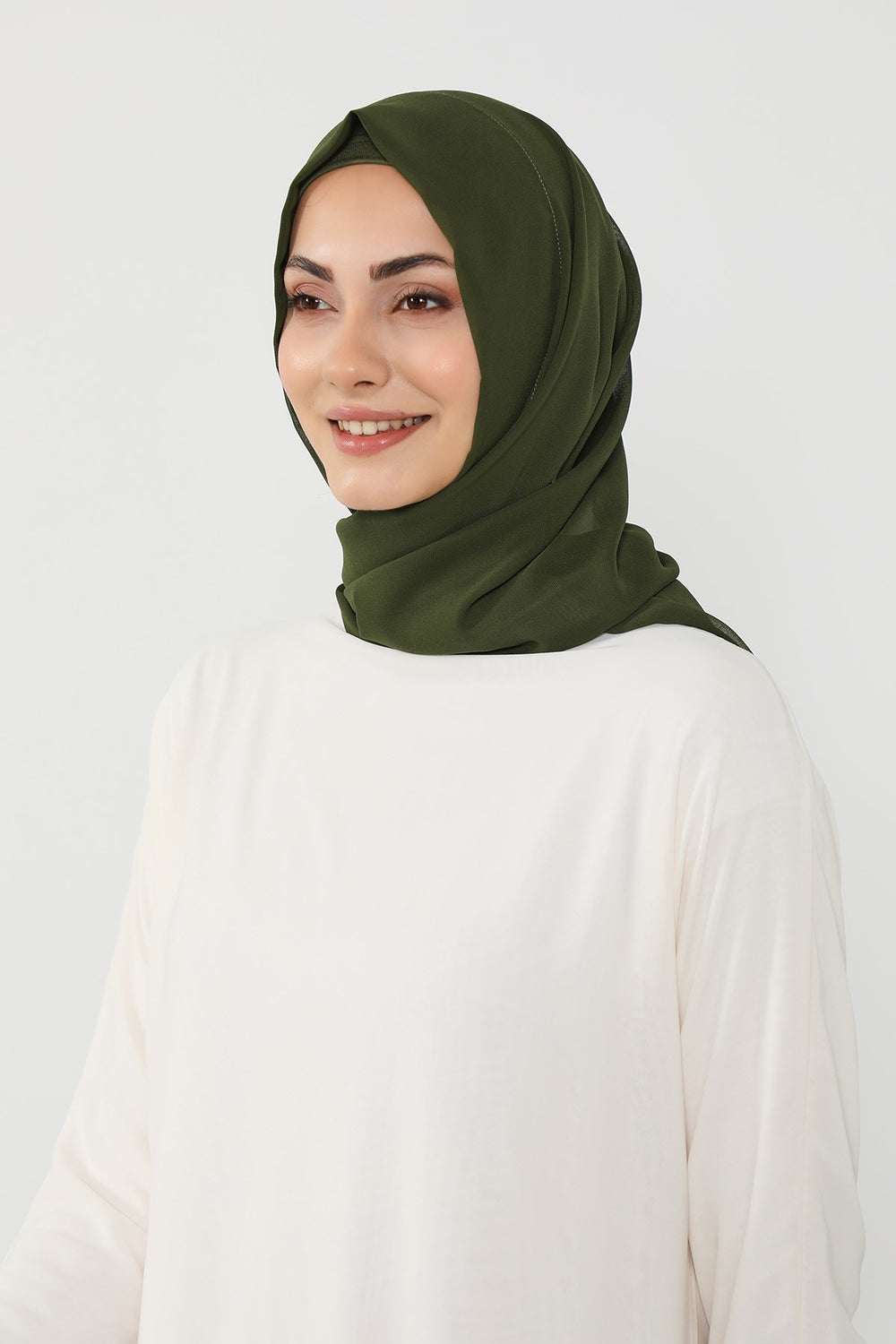 Instant Wear Hijab with Built-In Bonnet, Lightweight Chiffon Headscarf, One Piece Modest Headwear,PS-48 Army Green