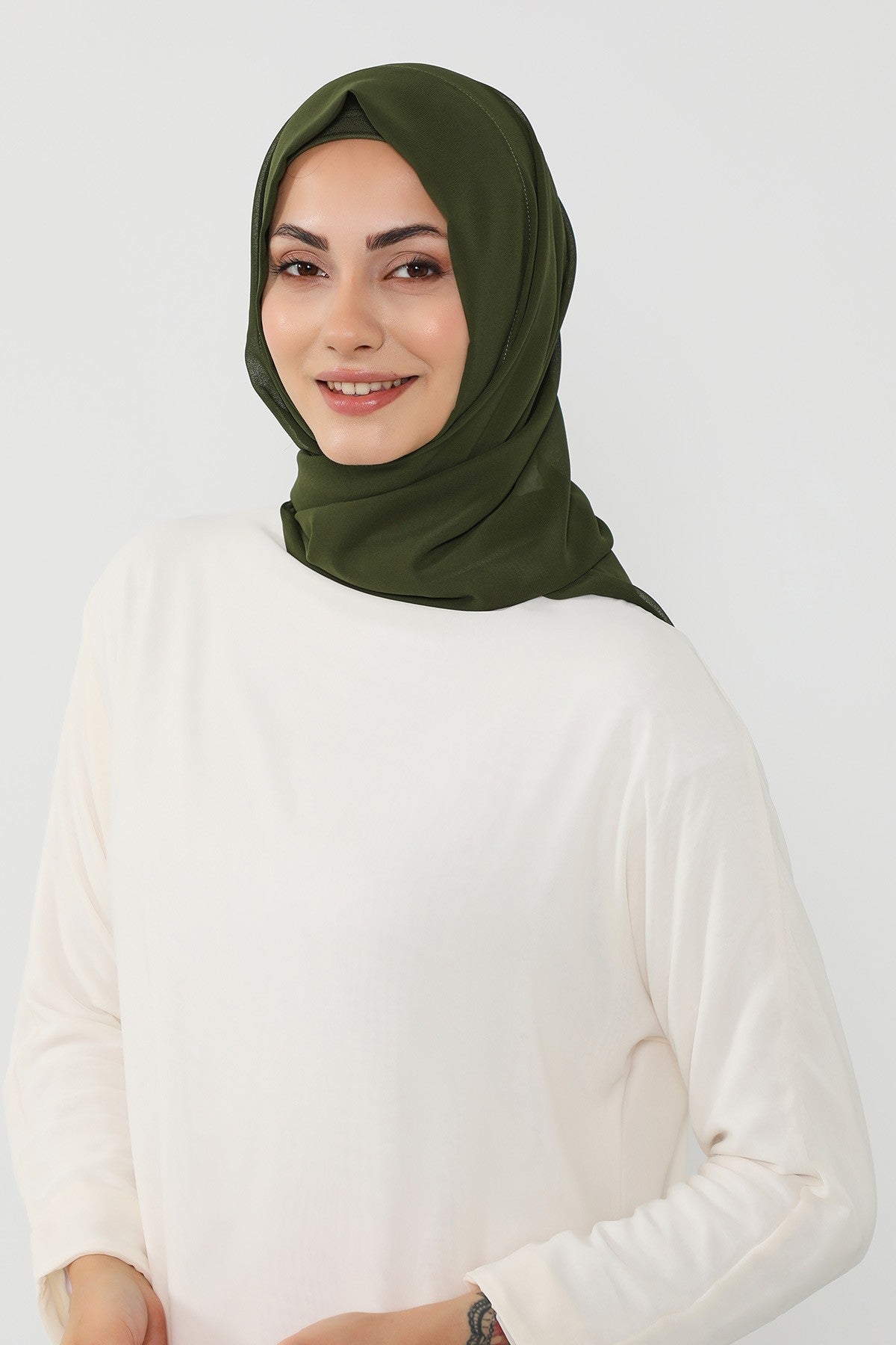 Instant Wear Hijab with Built-In Bonnet, Lightweight Chiffon Headscarf, One Piece Modest Headwear,PS-48 Army Green