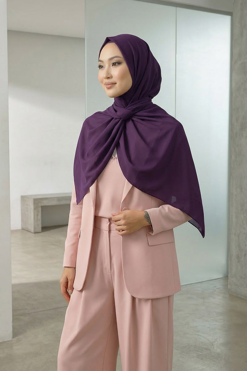Instant Wear Hijab with Built-In Bonnet, Lightweight Chiffon Headscarf, One Piece Modest Headwear,PS-48