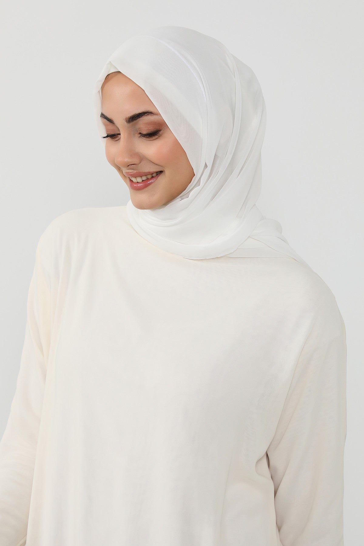 Instant Wear Hijab with Built-In Bonnet, Lightweight Chiffon Headscarf, One Piece Modest Headwear,PS-48 Ivory