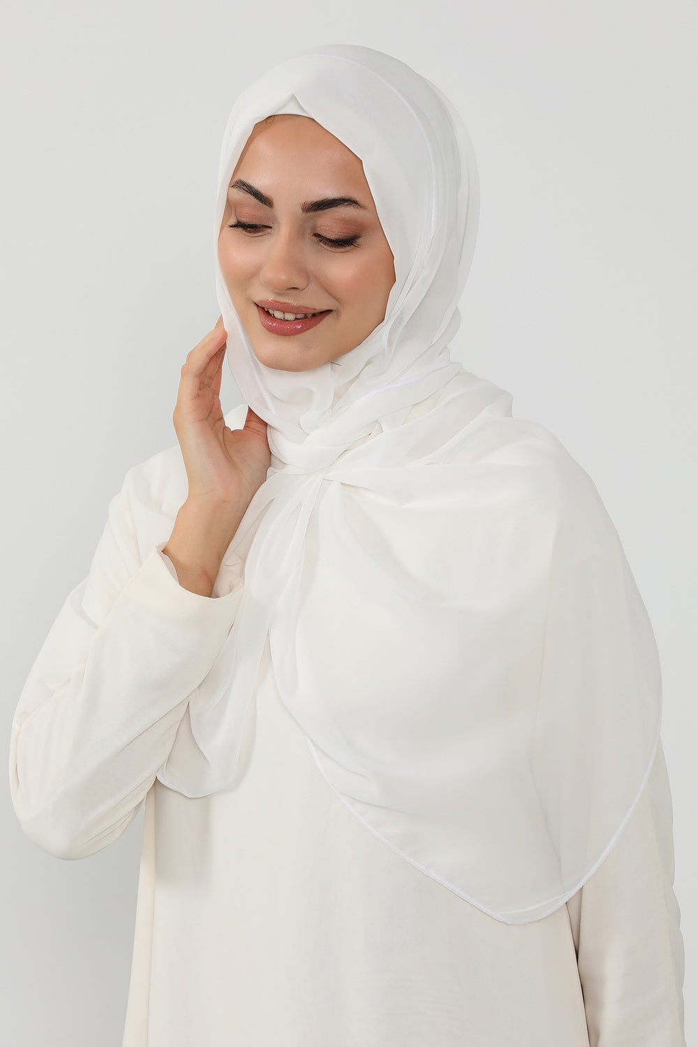 Instant Wear Hijab with Built-In Bonnet, Lightweight Chiffon Headscarf, One Piece Modest Headwear,PS-48 Ivory