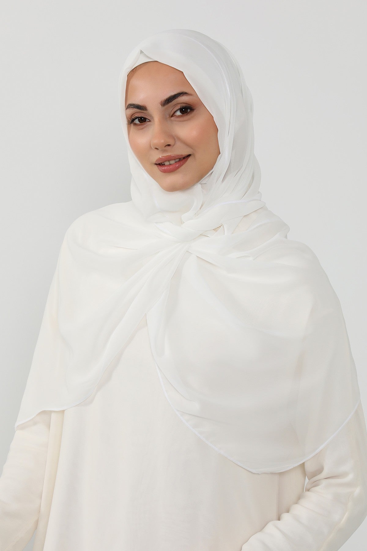 Instant Wear Hijab with Built-In Bonnet, Lightweight Chiffon Headscarf, One Piece Modest Headwear,PS-48 Ivory