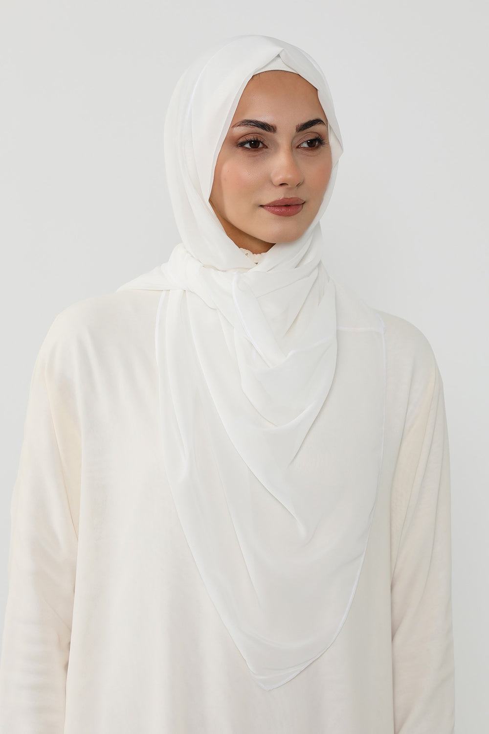 Instant Wear Hijab with Built-In Bonnet, Lightweight Chiffon Headscarf, One Piece Modest Headwear,PS-48 Ivory