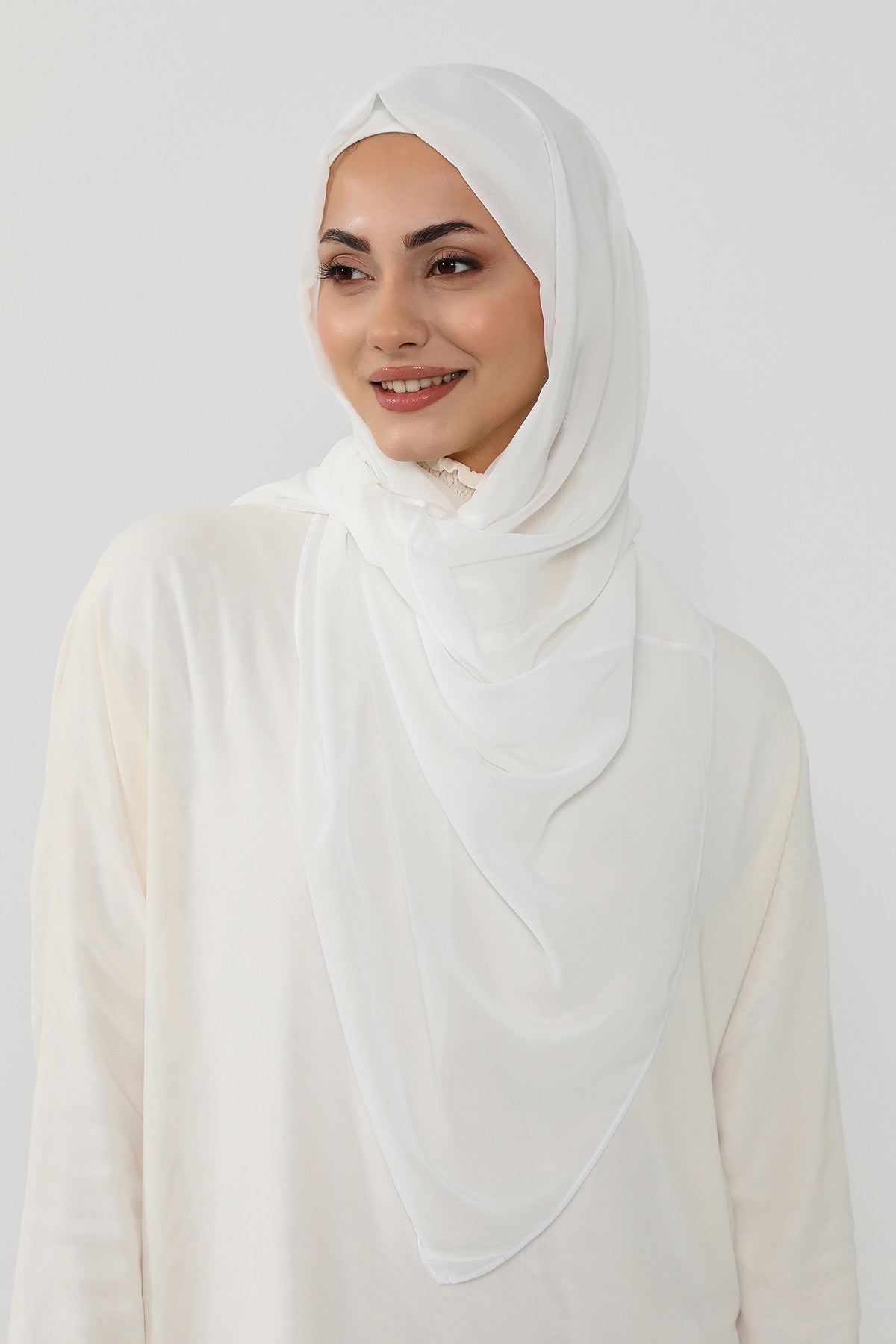 Instant Wear Hijab with Built-In Bonnet, Lightweight Chiffon Headscarf, One Piece Modest Headwear,PS-48 Ivory