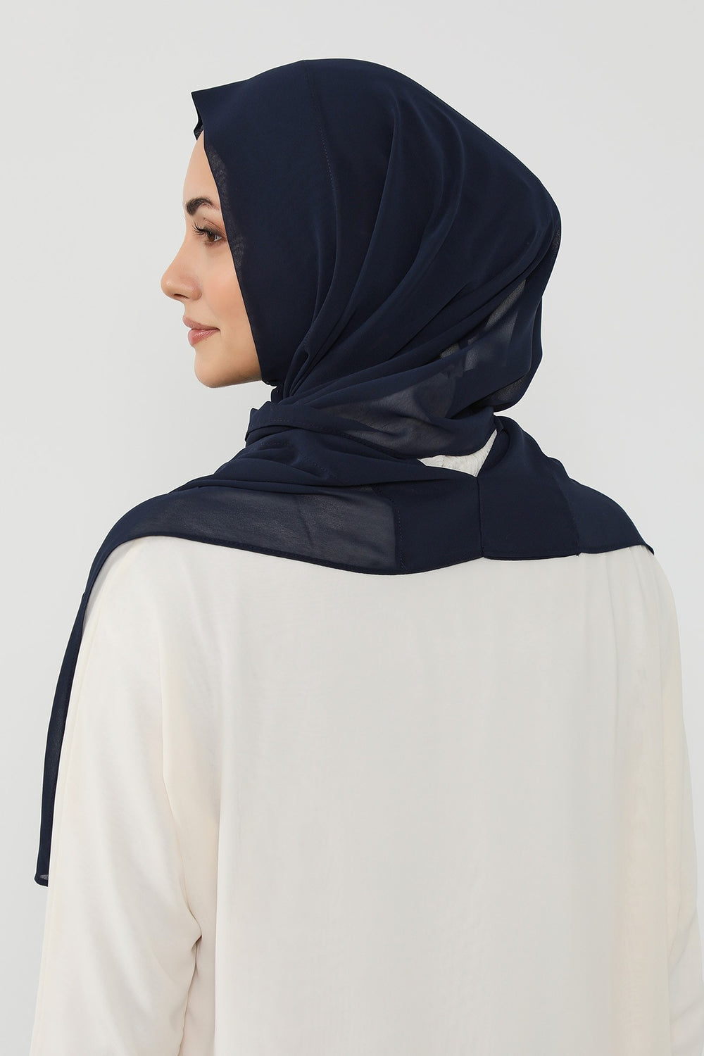Instant Wear Hijab with Built-In Bonnet, Lightweight Chiffon Headscarf, One Piece Modest Headwear,PS-48 Navy Blue