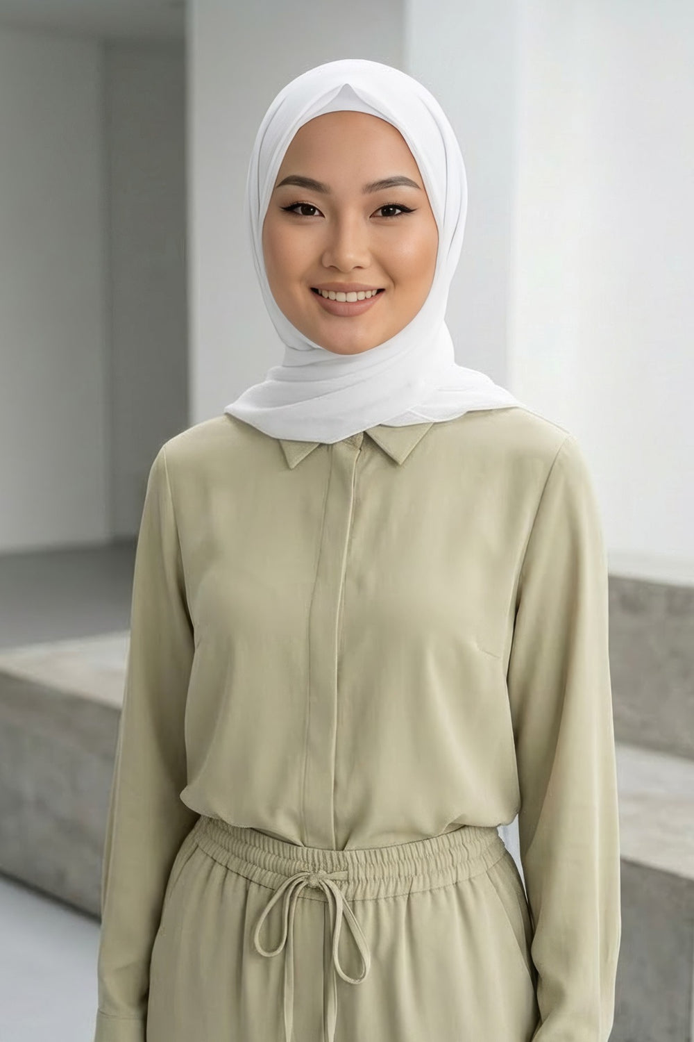 Instant Wear Hijab with Built-In Bonnet, Lightweight Chiffon Headscarf, One Piece Modest Headwear,PS-48 White