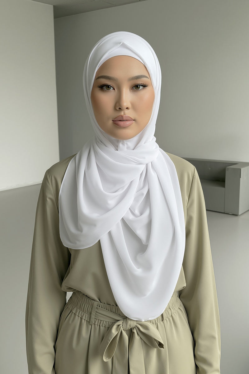 Instant Wear Hijab with Built-In Bonnet, Lightweight Chiffon Headscarf, One Piece Modest Headwear,PS-48