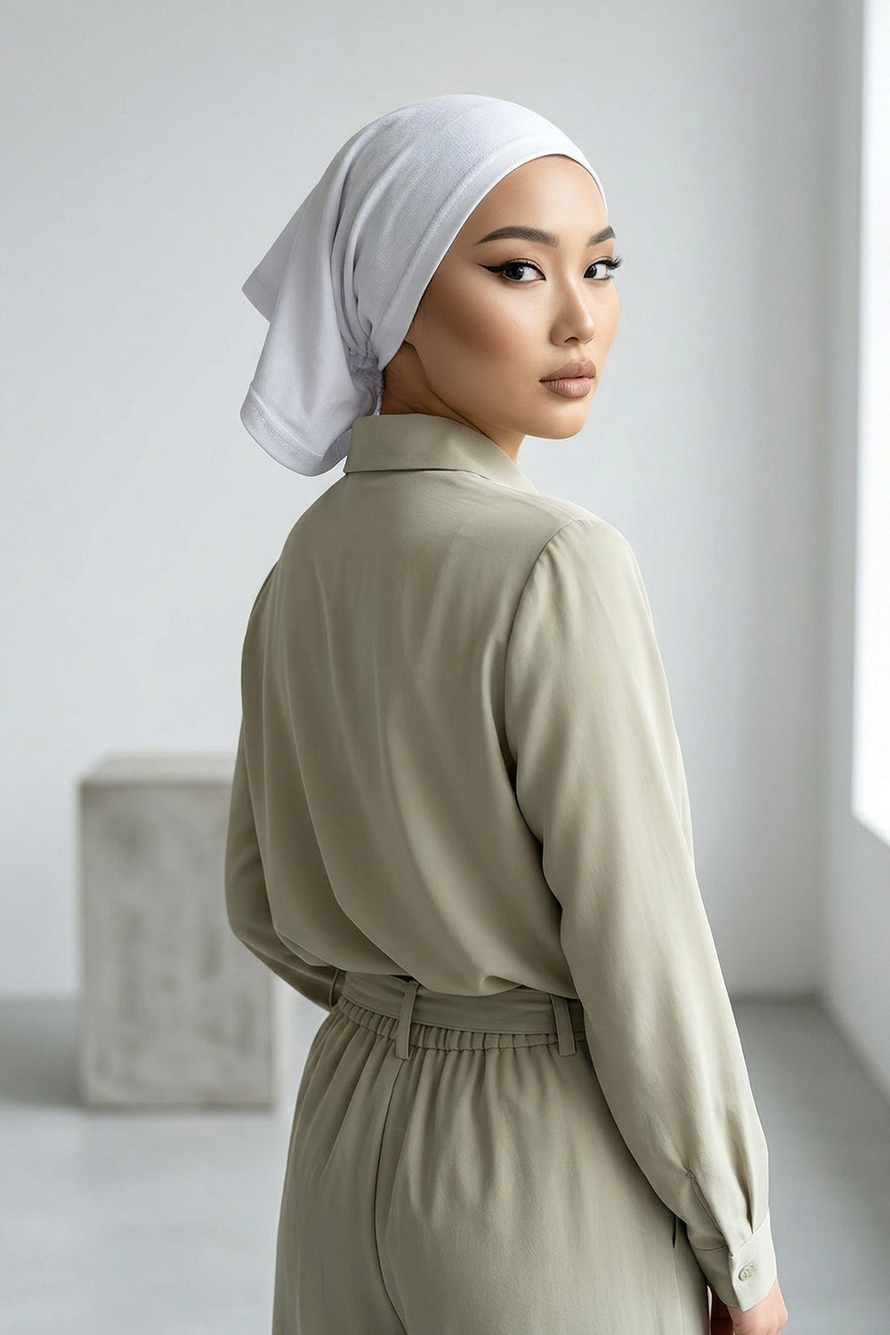 Instant Wear Hijab with Built-In Bonnet, Lightweight Chiffon Headscarf, One Piece Modest Headwear,PS-48 White