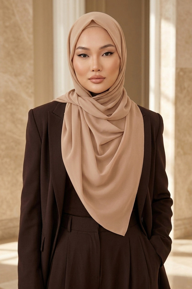 Instant Wear Hijab with Built-In Bonnet, Lightweight Chiffon Headscarf, One Piece Modest Headwear,PS-48