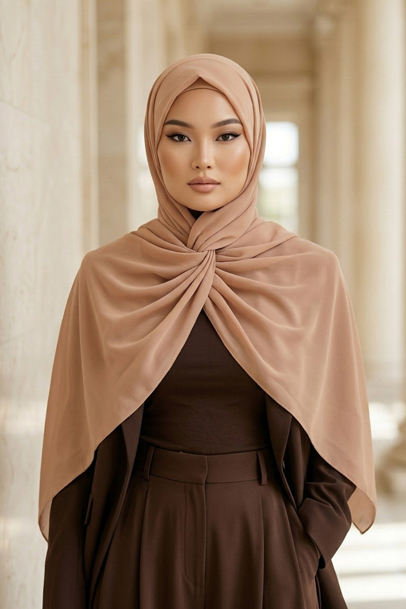 Instant Wear Hijab with Built-In Bonnet, Lightweight Chiffon Headscarf, One Piece Modest Headwear,PS-48
